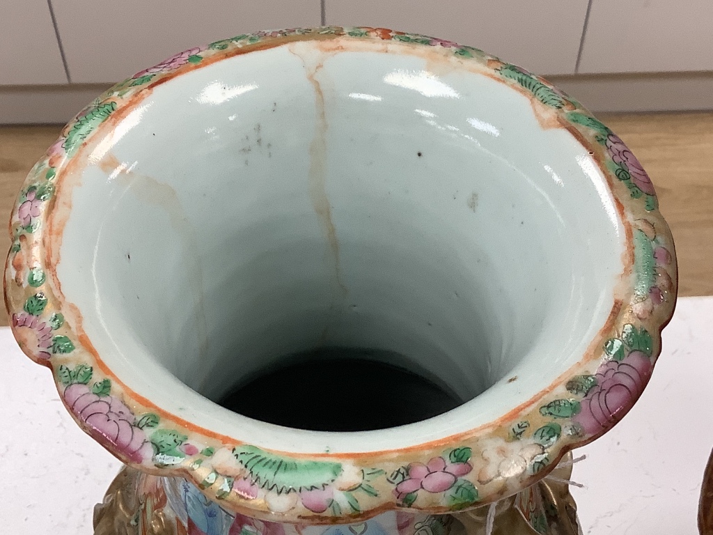 A pair of late 19th century Chinese famille rose vases, height 36cm